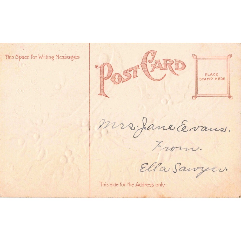 Antique Embossed Christmas Postcard Angel with Bell Holly Mistletoe VG - Picture 2 of 2